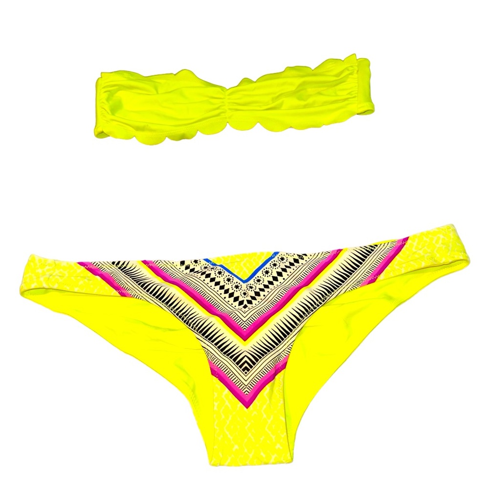 RipCurl neon yellow bottoms M Victorias Secret bandeau top M
